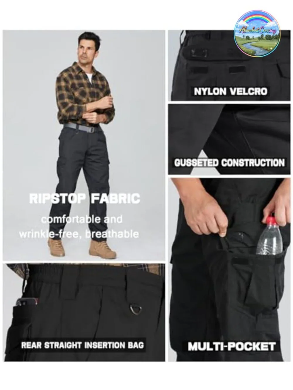 Tactical Cargo Pants Ripstop Water Resistant 9 Pockets Men's Hiking Work Pants